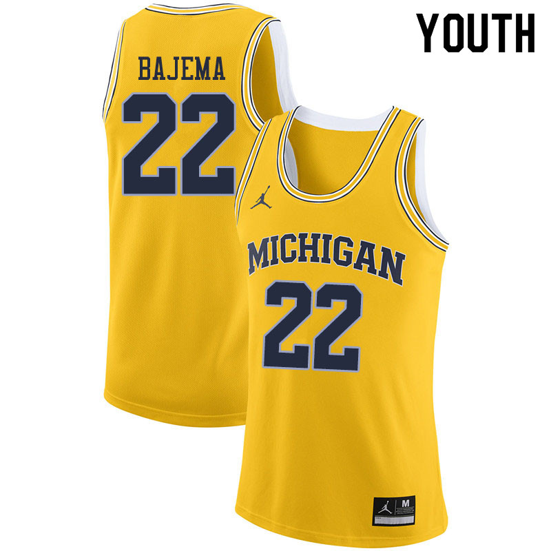 Youth #22 Cole Bajema Michigan Wolverines College Basketball Jerseys Sale-Yellow